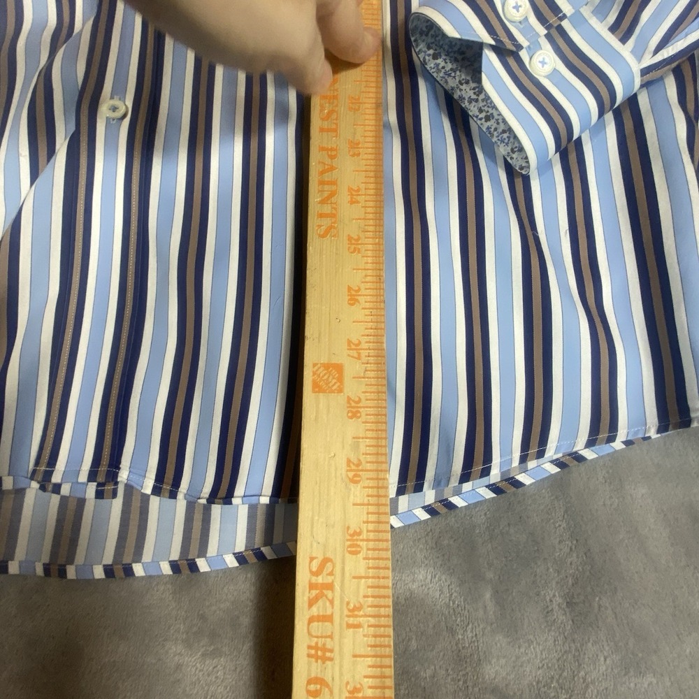 Bugatchi Uomo Shirt XL Flip Cuff Button Up Blue Brown & Striped Unique Contrast‎ - Picture 5 of 9